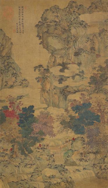 拍品編號(hào) 939
顧符稹(1634-1716 后) 《秋山行旅圖》
立軸 水墨 設(shè)色絹本
61 x 35 公分(24 x 13.3/4 吋)
港元 1,200,000-1,800,000