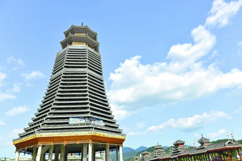 世界第二高侗族鼓樓建成雙層寶塔有27層重檐