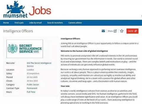 英國軍情六處在“媽媽網”上發(fā)布招聘啟事。