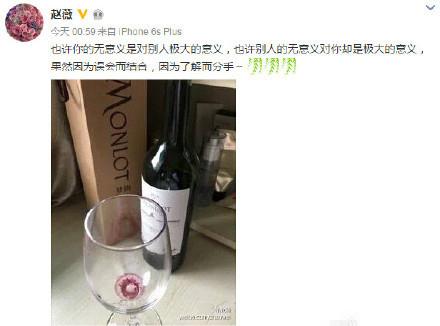 趙薇深夜發(fā)微博：因誤會而結合 因了解而分手