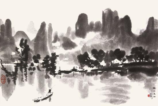 現(xiàn)代?徐悲鴻《漓江春雨》 （木版水?。?畫(huà)心 80cm×113cm