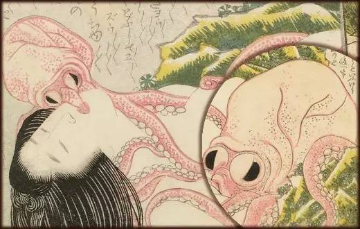 葛飾北齋名作《海女與蛸》（局部）