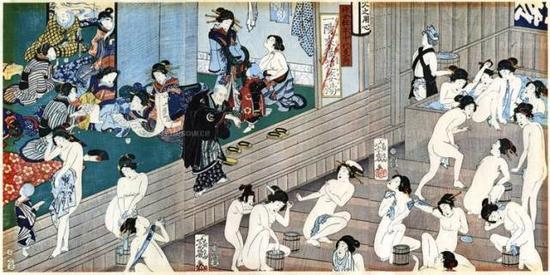 日本舊畫中的男女裸體混浴場(chǎng)面