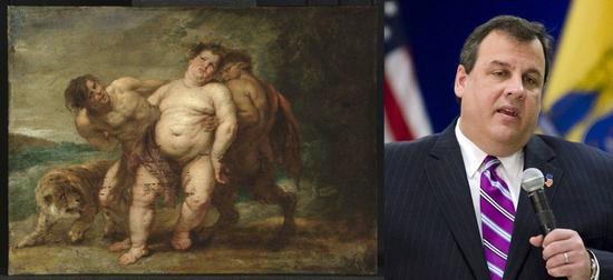 左： 彼得· 保羅·魯本斯，《喝醉的巴克斯與弗恩和薩提爾》（Drunken Bacchus with Faun and Satyr），創(chuàng)作年代不詳。圖片：Courtesy of Wikicommons 右：克里斯·克里斯帝，2011。圖片：Courtesy of Wikicommons