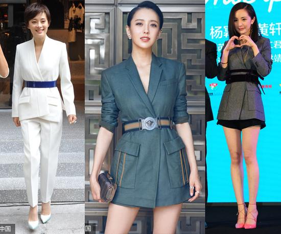 腰帶要系在西服外