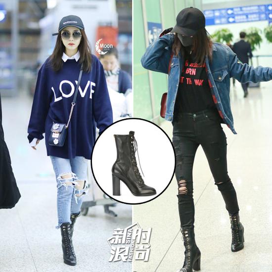 楊冪穿Sergio Rossi系帶靴街拍