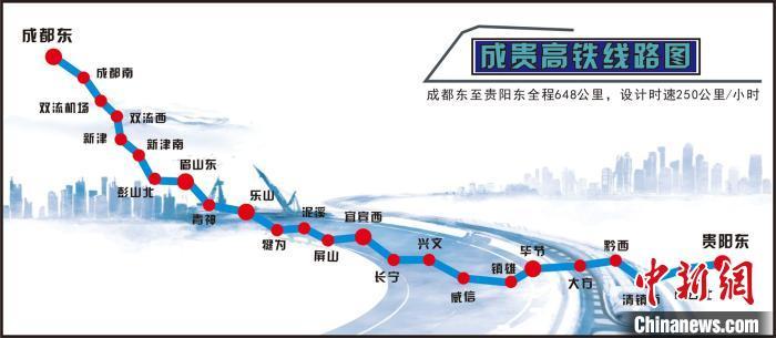 資料圖：成貴高鐵線路圖。(中國鐵路成都局集團有限公司供圖)