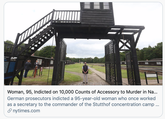 95歲女性被指控為納粹集中營10000人大屠殺的從犯。/《紐約時(shí)報(bào)》報(bào)道截圖