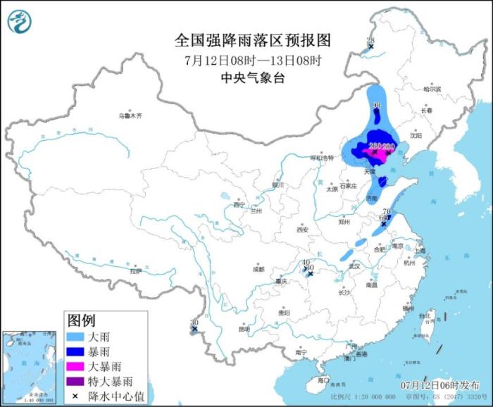 全國(guó)強(qiáng)降雨落區(qū)預(yù)報(bào)圖。來(lái)源：中國(guó)天氣網(wǎng)